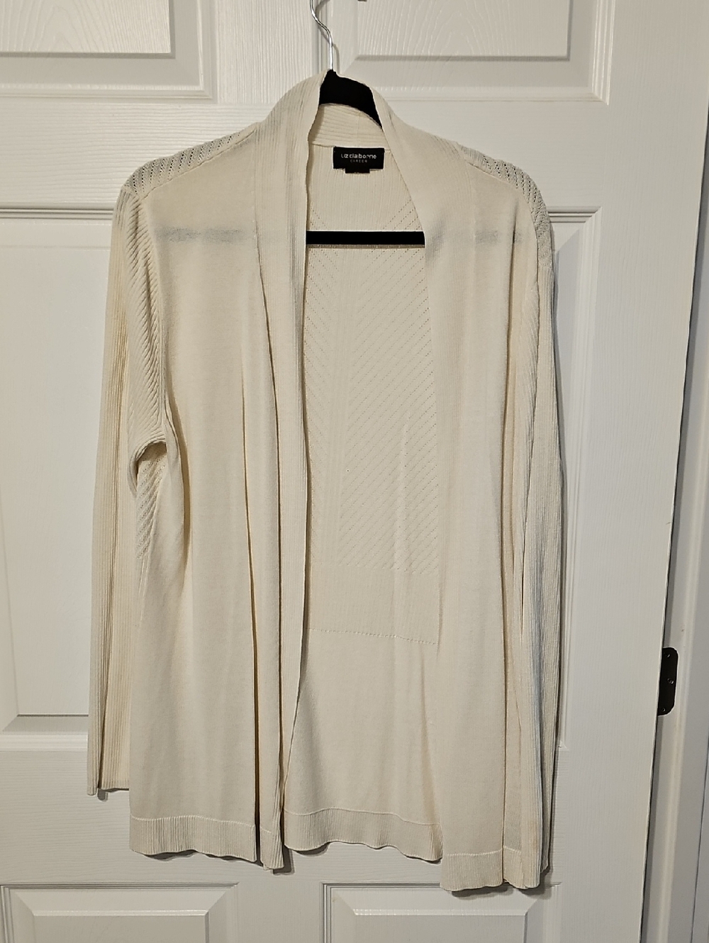 Liz Claiborne Lightweight Cream Open-Front Cardigan